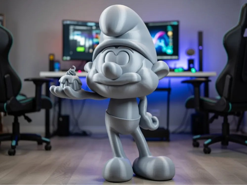Large blue elder character statue model in a room